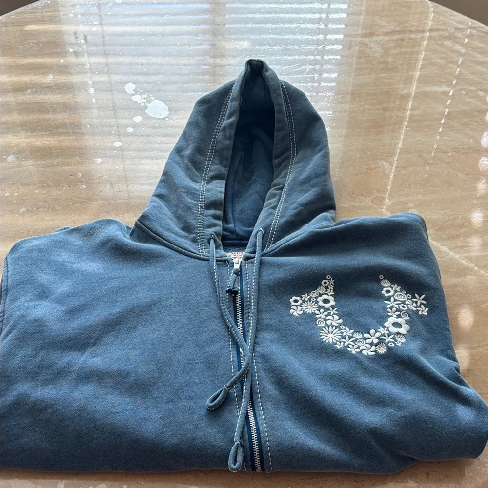 True Religion Blue Hoodie with Embroidered Logo. Unisex